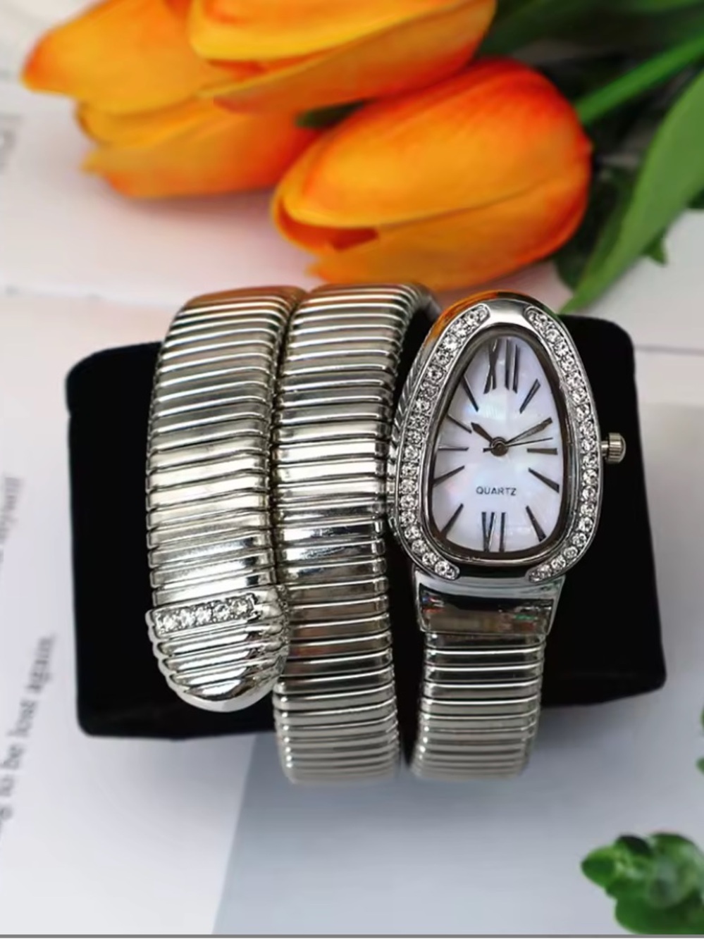 Silver Women’s Wrap Bracelet Watch with Crystal Accents